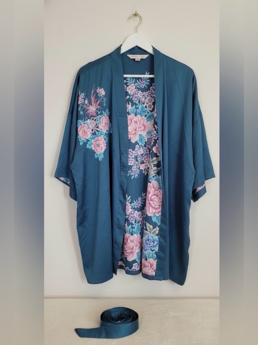 Vintage Victoria’s Secret Teal Floral Kimono Robe Short Duster